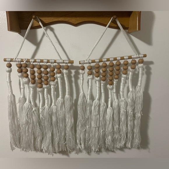 Macrame Boho Cottagecore Wood Bead Wall Hangings - Set of 2 - Picture 7 of 10